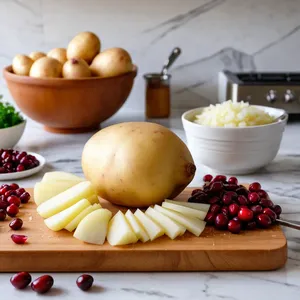 Рецепт Картофельные драники с индейкой и клюквенным соусом - Подготовка ингредиентов