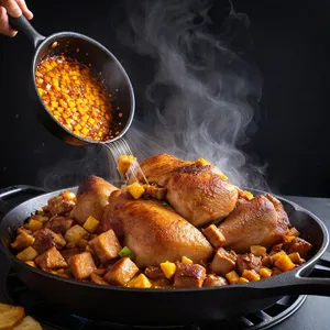 Рецепт Картофельные драники с индейкой и клюквенным соусом - Обжарка индейки