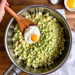 Рецепт Картофельные драники с кабачком и сырной корочкой - Смешивание ингредиентов