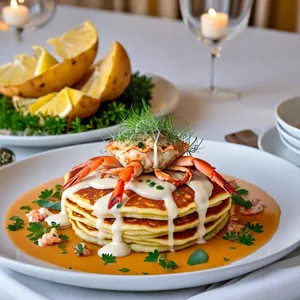 Рецепт Картофельные драники с крабовым мясом и соусом айоли - Сборка блюда