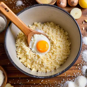 Рецепт Картофельные драники с печеным чесноком и пармезаном - Смешивание ингредиентов