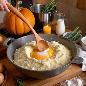 Рецепт Картофельные драники с тыквой и розмарином - Смешивание ингредиентов
