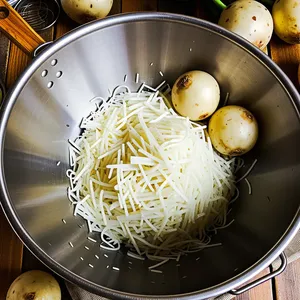 Рецепт Картофельные драники с вяленой говядиной и соусом песто - Подготовка картофеля и лука
