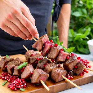 Рецепт Кебаб из баранины с гранатовым маринадом и мятой - Нанизывание мяса на шпажки
