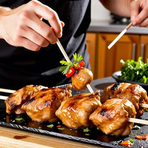Рецепт Кебаб из курицы с гранатовым маринадом и кинзой - Нанизывание кебаба