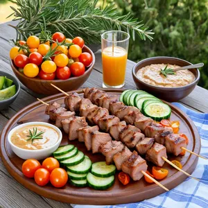 Рецепт Кебаб из свинины с апельсиновым маринадом и розмарином - Подача