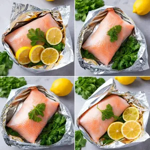 Рецепт Кефаль в фольге с лимоном и оливковым маслом - Заворачивание рыбы