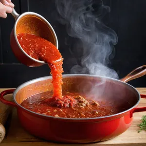 Рецепт Харчо с дикой уткой и кизиловым соусом - Добавление томатной пасты и специй
