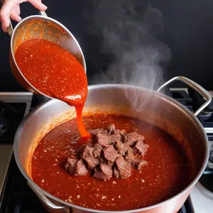Рецепт Харчо с говядиной и сливами - Добавление томатной пасты и специй
