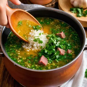 Рецепт Харчо с говядиной и сливами - Добавление чеснока и кинзы