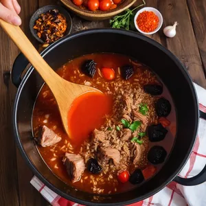 Рецепт Харчо с индейкой и черносливом - Сборка супа
