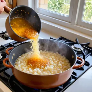 Рецепт Харчо с индейкой и гранатовым соусом - Обжарка лука и чеснока