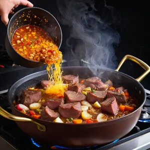 Рецепт Харчо с кабаном и можжевеловым соусом - Обжарка мяса и лука
