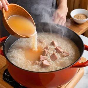Рецепт Харчо с кроликом и облепиховым соусом - Добавление риса