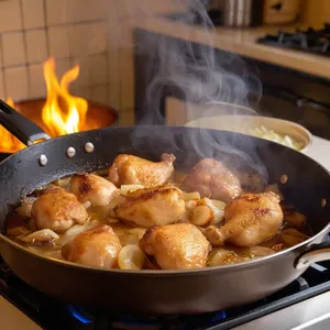 Рецепт Харчо с курицей и грецкими орехами - Обжарка лука и курицы
