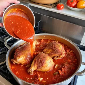 Рецепт Харчо с курицей и грецкими орехами - Добавление томатной пасты и специй