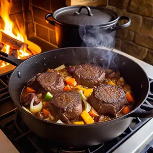 Рецепт Харчо с олениной и брусничным соусом - Обжарка оленины и лука