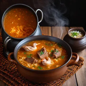 Рецепт Харчо с уткой и айвовым соусом - Варка бульона с рисом