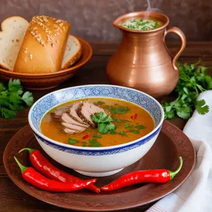 Рецепт Харчо с уткой и айвовым соусом - Подача