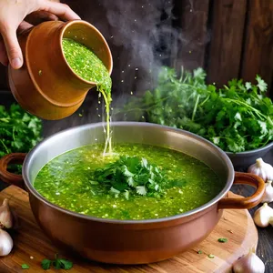Рецепт Харчо с уткой и алычой - Добавление зелени и чеснока