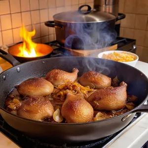 Рецепт Харчо с уткой и гранатово-медовым соусом - Обжарка утки и лука