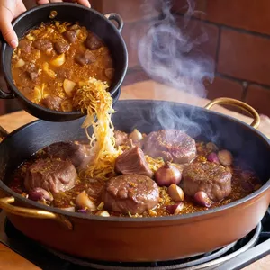 Рецепт Харира с бараниной и абрикосами - Обжарка мяса и лука