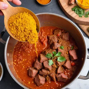 Рецепт Харира с бараниной и финиками - Добавление специй и томатной пасты