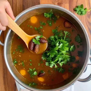 Рецепт Харира с бараниной и финиками - Добавление фиников и зелени