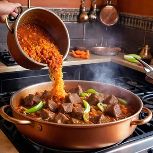 Рецепт Харира с бараниной и фисташками - Обжарка мяса и овощей