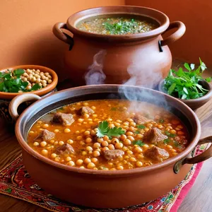 Рецепт Харира с бараниной и фисташками - Варка супа с нутом и чечевицей