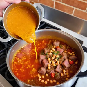 Рецепт Харира с бараниной и грушей - Добавление специй и нута