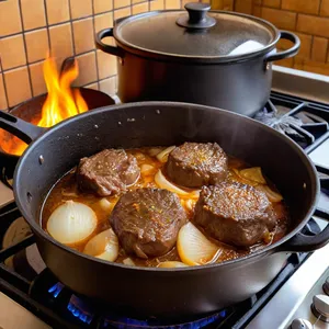 Рецепт Харира с бараниной и инжиром - Обжарка мяса и лука
