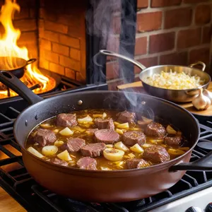Рецепт Харира с говядиной и томатами - Обжарка мяса и лука
