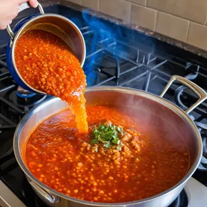 Рецепт Харира с курицей и чечевицей - Добавление чечевицы и томатной пасты