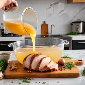 Рецепт Холодец из индейки с розмарином и лимонной цедрой - Процеживание бульона и разделка мяса