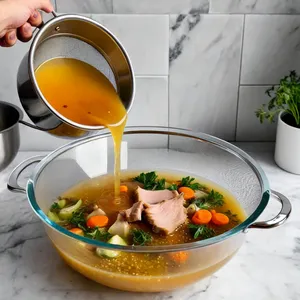 Рецепт Холодец из свиных ножек с яблочным уксусом и медом - Процеживание бульона