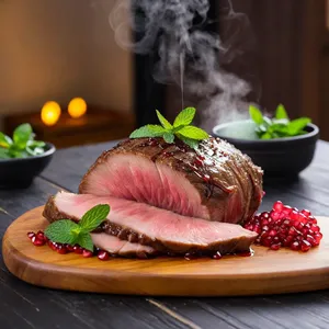 Рецепт Копчёная ножка ягнёнка с гранатово-мятным соусом - Отдых и подача
