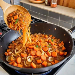 Рецепт Копчёная щука с гречневой кашей - Обжарка овощей