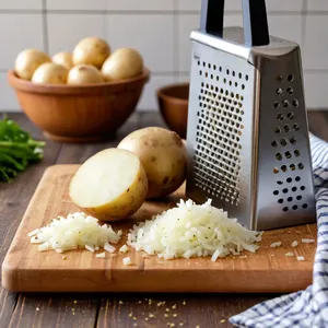 Рецепт Копчёный омуль с картофельными рёсти - Подготовка картофеля и лука