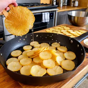 Рецепт Копчёный осётр с картофельными чипсами - Жарка картофельных чипсов