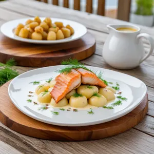 Рецепт Копчёный жерех с картофельными ньокки - Сборка блюда