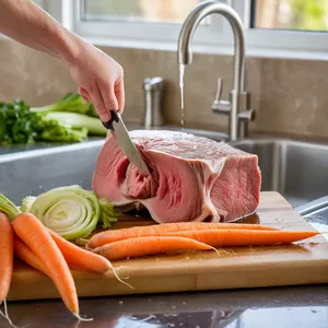 Рецепт Костный бульон с имбирем и куркумой - Подготовка костей и овощей