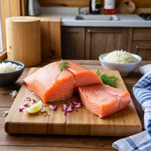 Рецепт Котлеты из горбуши с розмарином и лимонной цедрой - Подготовка рыбы и овощей