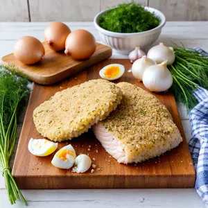 Рецепт Котлеты из камбалы с чесночным соусом и укропом - Подготовка ингредиентов