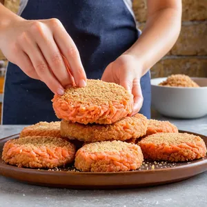 Рецепт Котлеты из кеты с эстрагоном и апельсиновым соусом - Формирование котлет