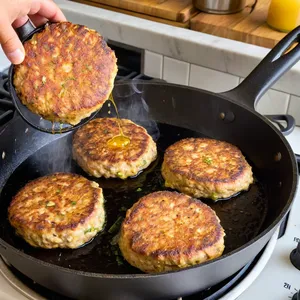 Рецепт Котлеты из тунца с розмарином и лимонным соусом - Жарка котлет