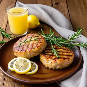 Рецепт Котлеты из тунца с розмарином и лимонным соусом - Подача