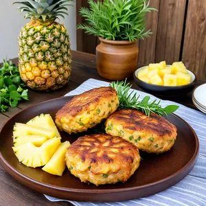 Рецепт Котлеты с ананасом и кокосовой стружкой - Подача