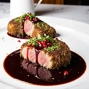 Рецепт Котлеты с фисташковой корочкой и гранатовым соусом - Подача блюда