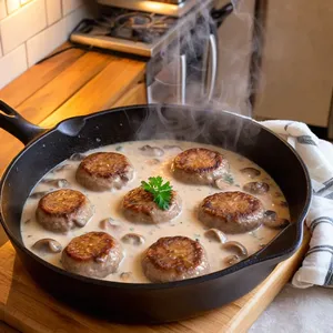 Рецепт Котлеты с грибами и сливочным соусом - Томление котлет в соусе